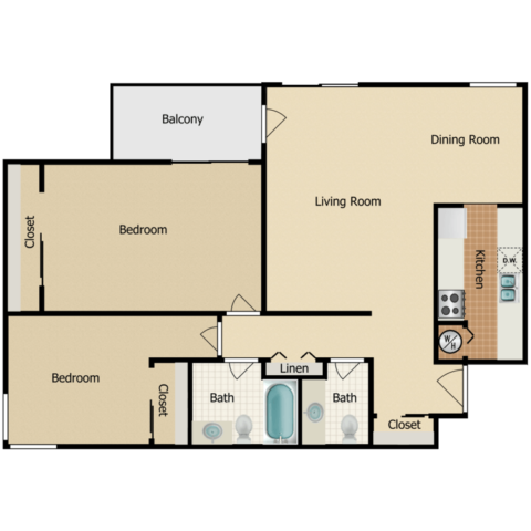 2 bedroom 2 bath floor plan