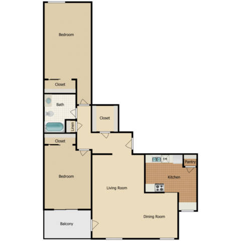 2 bedroom 1 bath floor plan