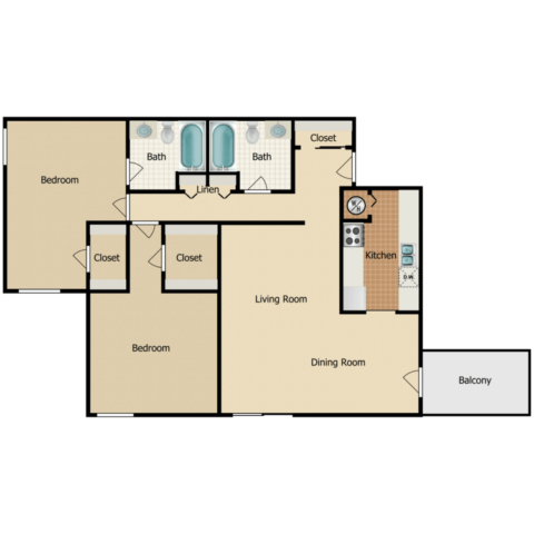 2 bedroom 2 bath floor plan