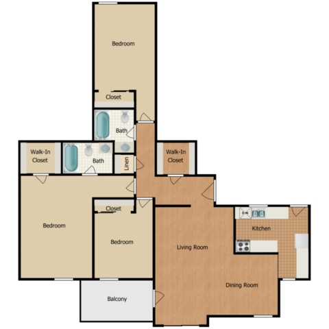 3 bedroom 2 bath floor plan