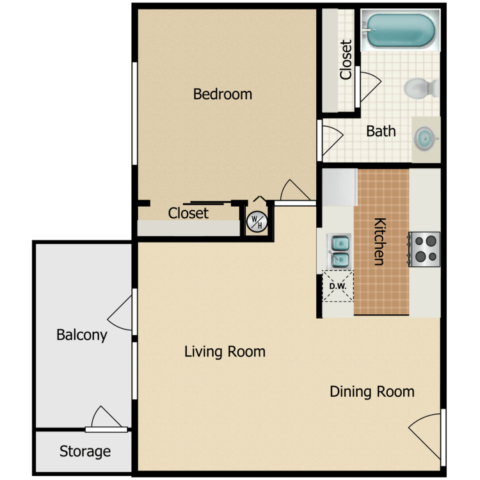 1 bedroom 1 bath floor plan
