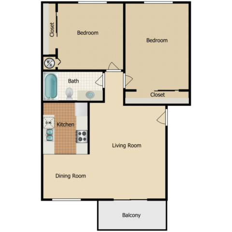 2 bedroom 1 bath floor plan