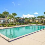 Outdoor pool with lounge seating