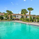 Outdoor pool with lounge seating